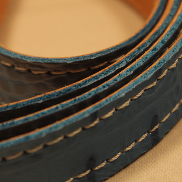 Close-up of blue leather dog leash