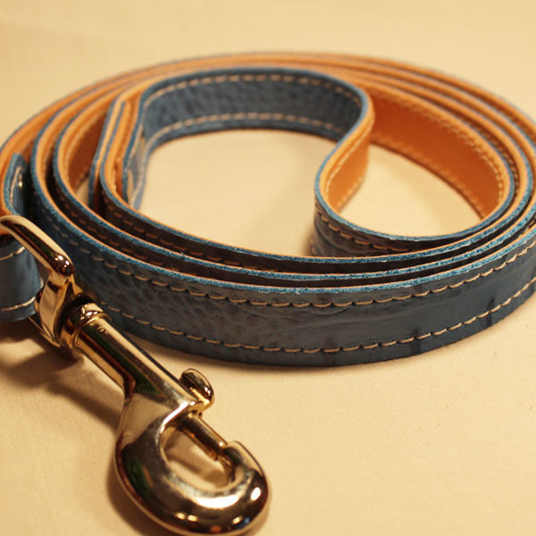 Blue leather dog leash