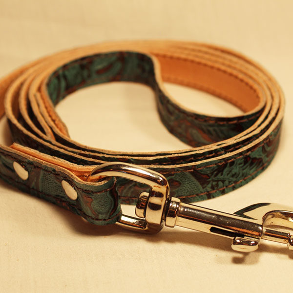 Turquoise leather dog leash