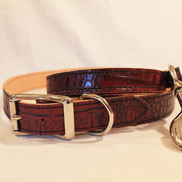 Medium leather mahogany dog collar and leash combo